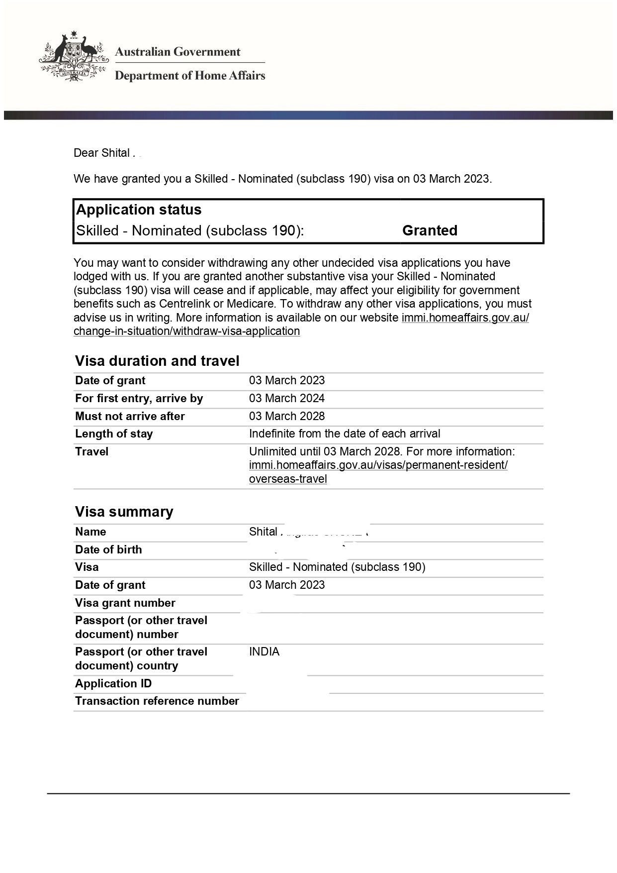 Granted Visa Letters – Ready Migration Force